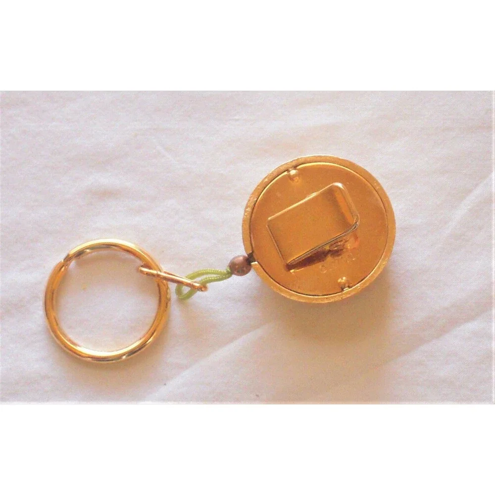Vintage 1984 Avon Retractable Key Ring Clip Gold Tone & White